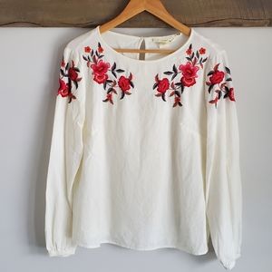 Size 12US Cotton White Blouse with Embroidery Flowers H&M EU